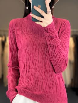 Women Autumn Winter Pure Wool Sweater Half-high Collar Irregular Pit Strips Pullover Female Thickened Casual Knitted Basis Top