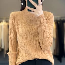Women Autumn Winter Pure Wool Sweater Half-high Collar Irregular Pit Strips Pullover Female Thickened Casual Knitted Basis Top