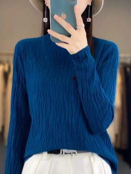 Women Autumn Winter Pure Wool Sweater Half-high Collar Irregular Pit Strips Pullover Female Thickened Casual Knitted Basis Top