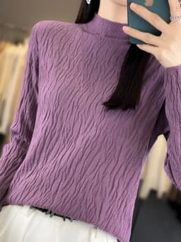 Women Autumn Winter Pure Wool Sweater Half-high Collar Irregular Pit Strips Pullover Female Thickened Casual Knitted Basis Top
