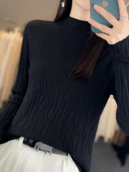 Women Autumn Winter Pure Wool Sweater Half-high Collar Irregular Pit Strips Pullover Female Thickened Casual Knitted Basis Top