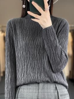 Women Autumn Winter Pure Wool Sweater Half-high Collar Irregular Pit Strips Pullover Female Thickened Casual Knitted Basis Top