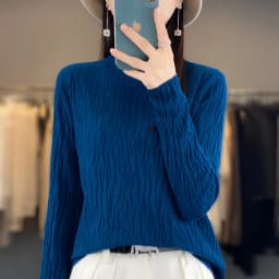 Women Autumn Winter Pure Wool Sweater Half-high Collar Irregular Pit Strips Pullover Female Thickened Casual Knitted Basis Top