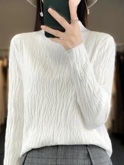 Women Autumn Winter Pure Wool Sweater Half-high Collar Irregular Pit Strips Pullover Female Thickened Casual Knitted Basis Top