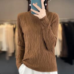 Women Autumn Winter Pure Wool Sweater Half-high Collar Irregular Pit Strips Pullover Female Thickened Casual Knitted Basis Top