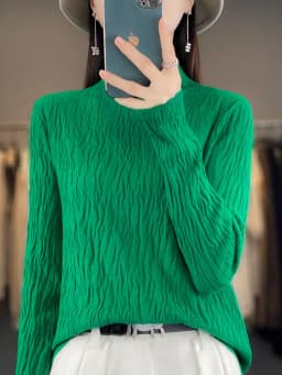 Women Autumn Winter Pure Wool Sweater Half-high Collar Irregular Pit Strips Pullover Female Thickened Casual Knitted Basis Top