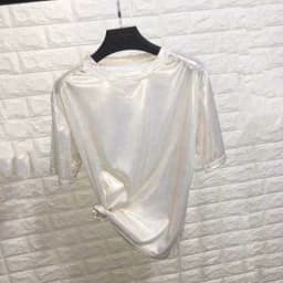 New summer retro style stylish bright silk woman tops shiny loose short sleeve t-shirt sexy club aesthetic harajuku women tshirt