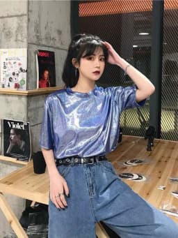 New summer retro style stylish bright silk woman tops shiny loose short sleeve t-shirt sexy club aesthetic harajuku women tshirt