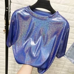 New summer retro style stylish bright silk woman tops shiny loose short sleeve t-shirt sexy club aesthetic harajuku women tshirt