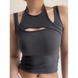 Asymmetrical Crop Top y2k E-girl Hollow Out Knitted Corset Top Sleeveless O Neck Mini Vest Basic Casual Sporty  Summer