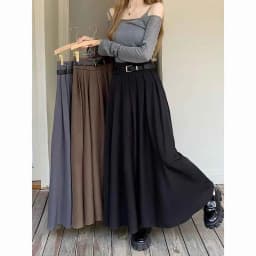 Elegant Belt Ankle Length Skirts Women Autumn Korean High Waist Solid A Line Skirts Fashion Chic All Match Pleated Long Skirts
