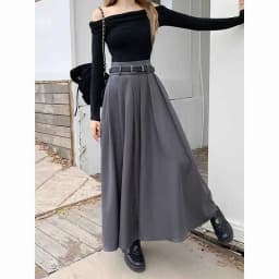 Elegant Belt Ankle Length Skirts Women Autumn Korean High Waist Solid A Line Skirts Fashion Chic All Match Pleated Long Skirts