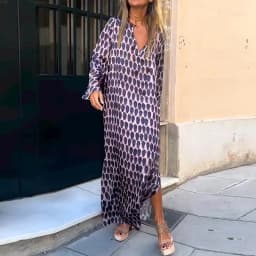 Women Geometric Printing Split Maxi Dress 2023 Summer Causal V Neck Long Sleeve Dresses Female Holiday Beach Boho Dress Vestidos