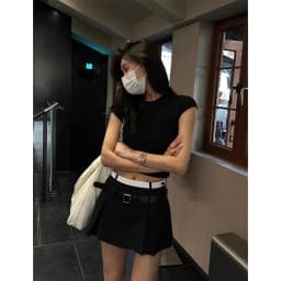 MEXZT Streetwear Belt Mini Skirt Women Korean Patchwork Pleated Skirts Y2K Harajuku Fashion Black Grey All Match A Line Skirt