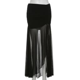 Goth Dark Mall Goth High Waist Mesh Patchwrok Mid Skirts Sexy Hem Split Ruched Bodycon Skirt E-girl Y2K Streetwear Alt Bottoms