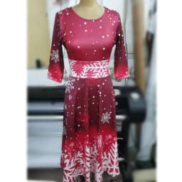 Winter Christmas Dresses Women Vintage Robe Swing Elegant Half Sleeve Casual Print Party Dress