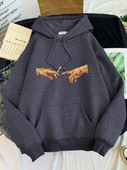 Hoodies Women's Two Hands And a Cigarette Graphic Print Hoodiest Thirteen Colors Harajukua Style Casual Top Women Street Style