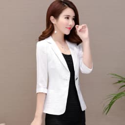 Elegant Women's Stripe 3/4 Sleeve Suit Jacket 2026 Spring Summer Thin Slim Outwear Single Button Female Office Blazer Coat Tops