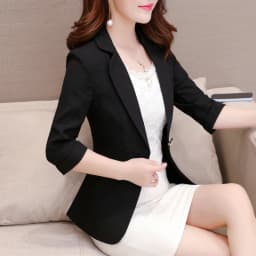 Elegant Women's Stripe 3/4 Sleeve Suit Jacket 2026 Spring Summer Thin Slim Outwear Single Button Female Office Blazer Coat Tops