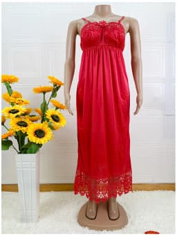 Latest African Women Sexy Elegant Lace Embroidery Pajamas Silk Comfortable Sexy Nightdress Suspender Skirt Length Stretch Dress