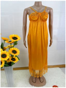 Latest African Women Sexy Elegant Lace Embroidery Pajamas Silk Comfortable Sexy Nightdress Suspender Skirt Length Stretch Dress