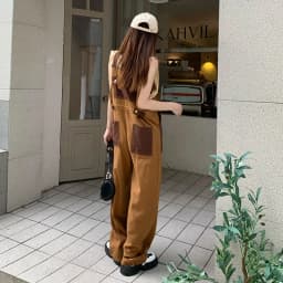 New Japanese retro flavor brown color matching neutral overalls American loose one-piece straight overalls tide 5xl