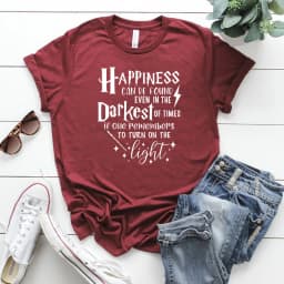 Happiness Can Be Found In The Darkest of Times T-shirt HP Inspired Shirt Dumbledore Quote Wizard Tee Magic School Tops