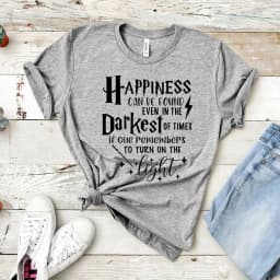 Happiness Can Be Found In The Darkest of Times T-shirt HP Inspired Shirt Dumbledore Quote Wizard Tee Magic School Tops