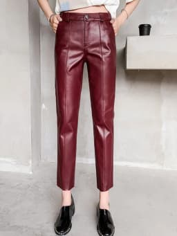 Women's Genuine Sheepskin Ankle-Length Pencil Pants OL Casual Leather Trousers for Spring And Autumn