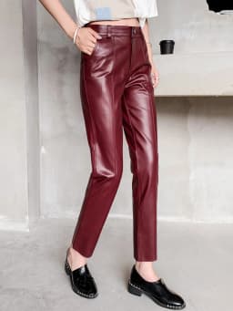 Women's Genuine Sheepskin Ankle-Length Pencil Pants OL Casual Leather Trousers for Spring And Autumn