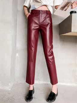 Women's Genuine Sheepskin Ankle-Length Pencil Pants OL Casual Leather Trousers for Spring And Autumn