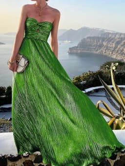 2022 Sexy Twist Strapless Hollow Out Long Dress Women Boho Elegant Bronzing Evening Dress Fashion Sleeveless A-Line Party Dress