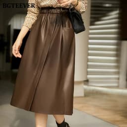 BGTEEVER Stylish Elastic Waist Women PU Leather Skirts Spring Autumn Loose Pockets Faux Leather A-line Skirts Female