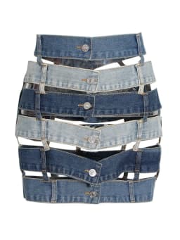 TWOTWINSTYLE Colorblock Sexy Hollow Out Skirt For Women High Waist Bodycon Patchwork Single Breasted Designer Skirts Female New