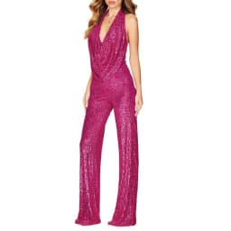 Elegant Halter Sleeveless Straight Playsuits Women Sexy Glitter Sequin Club Party Jumpsuits Summer Women Fashion Backless Romper