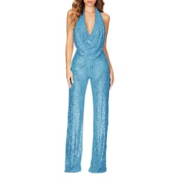 Elegant Halter Sleeveless Straight Playsuits Women Sexy Glitter Sequin Club Party Jumpsuits Summer Women Fashion Backless Romper