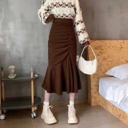 Lucyever Fashion High Waist Midi Skirts for Women 2025 Spring Slim Fit Hip Mermaid Skirt Woman Korean Ruffles Brown Skirts 2XL
