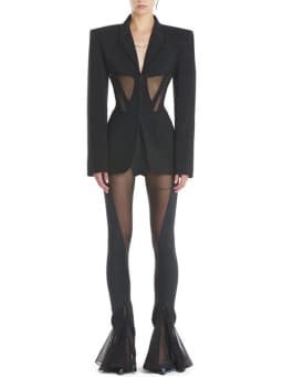 HIGH STREET Newest 2026 Designer Blazer Suit Women's Perspective Gauze Patchwork Blazer Pencil Pants