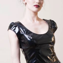 Gothic Faux Latex Mini Dress Women Sexy PVC Pleated A-line Dress Ladies Slim Short Sleeve Low Neck Wet Look Dress Summer Custom