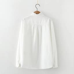 Autumn New Women Embroidery Cotton White Shirt Full Sleeve Turn Down Collar Ruched Casual Blouse Spring Office Lady Work Wear