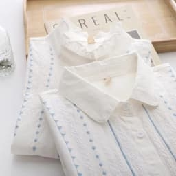 Autumn New Women Embroidery Cotton White Shirt Full Sleeve Turn Down Collar Ruched Casual Blouse Spring Office Lady Work Wear