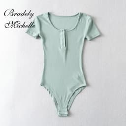 BRADELY MICHELLE Sexy Slim Thin Tops Solid Knit Short Sleeve Bottom Summer Bodysuits Women Summer Rompers