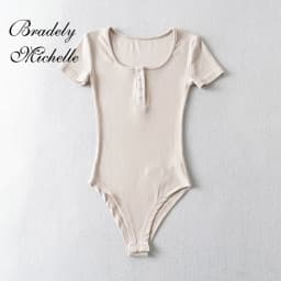 BRADELY MICHELLE Sexy Slim Thin Tops Solid Knit Short Sleeve Bottom Summer Bodysuits Women Summer Rompers