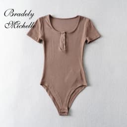 BRADELY MICHELLE Sexy Slim Thin Tops Solid Knit Short Sleeve Bottom Summer Bodysuits Women Summer Rompers