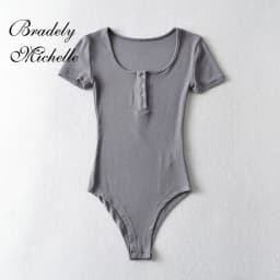 BRADELY MICHELLE Sexy Slim Thin Tops Solid Knit Short Sleeve Bottom Summer Bodysuits Women Summer Rompers
