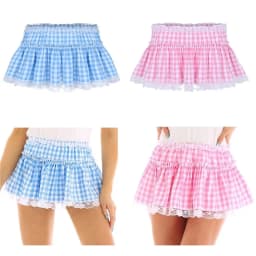 Women Y2K Lace Mini Skirt Summer Plaid Gingham Ruffle Short Fairy Princess Sexy Low Rise Pleated A-line Skirts Lolita 2000s