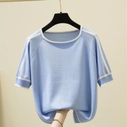 Camisetas Mujer New Thin Knitted T Shirt Women Short Sleeve Summer Tops Woman Clothes Striped Fashion T-Shirt Tee Shirt Femme