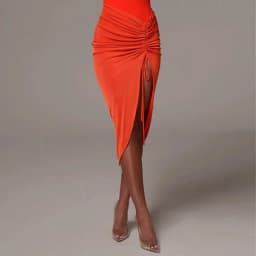 Clubwear Sexy Women Solid Draped Drawstring Sheath Skirts Bodycon Skirts Women High Split Irregular Shirring Skirt clothes