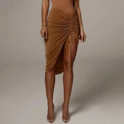 Clubwear Sexy Women Solid Draped Drawstring Sheath Skirts Bodycon Skirts Women High Split Irregular Shirring Skirt clothes