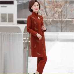 Womens 2022 Spring Autumn Elegant Three Piece Sets Floral Printed Long Coat + Short Top And Loose Pants Suits 4XL 2344